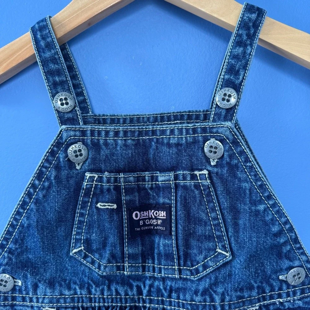 Vintage OshKosh B'gosh Denim Jumper Dress 12M Blue Overall Skirt 90s